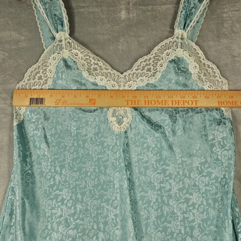Vintage Lucie Ann II Nightgown Womens M‎ Blue Floral Satin Lace Bridal Lingerie